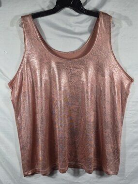 Roaman's Women's Pink Metallic Shimmery Summer Party Tank Top Plus Size 1X